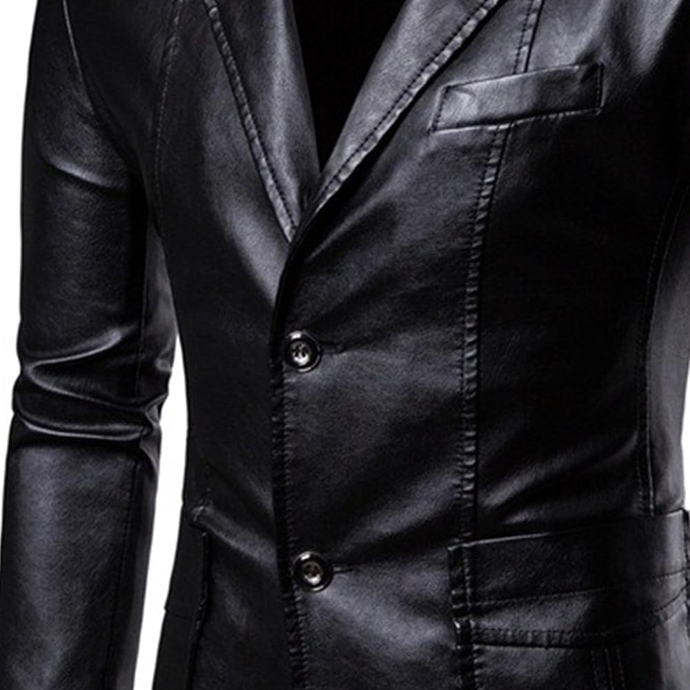 Amazon.com: SWJGLITTR Men Notched Collar Leather Jacket 2